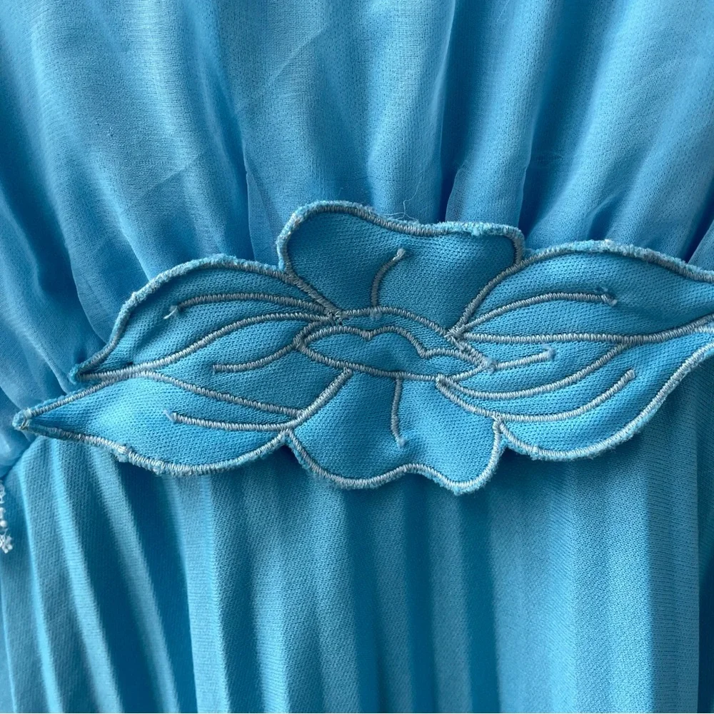 Vintage 70s Formal Gown Bridesmaid Prom Dress Turquoise Capulet Pleats Drama 14 - Picture 3 of 9